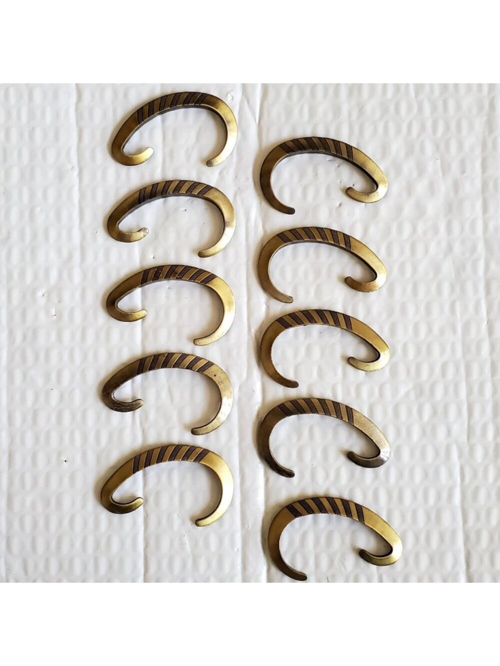 Vtg MCM 12pc Brass Shower Curtain / Napkin Rings Egyptian Revival Gold Tone Boho
